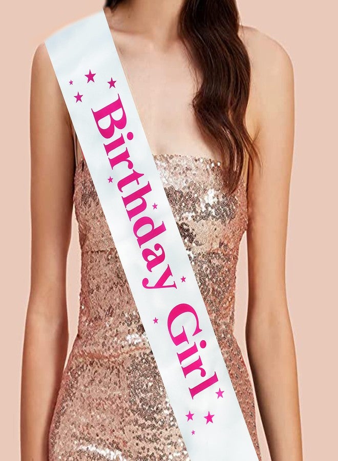 Decofy Birthday Sash & Crown Set | Tiara Crown HairBand For All Age Group Of Girls & Womens (3 Pc Set- With Pin-White) - Image 3